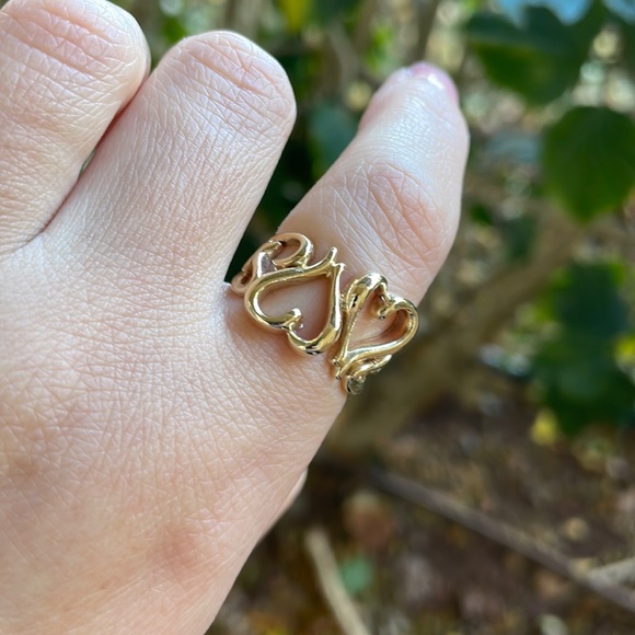 14K Solid Yellow Gold Multiple Heart Ring - Picture 10 of 15